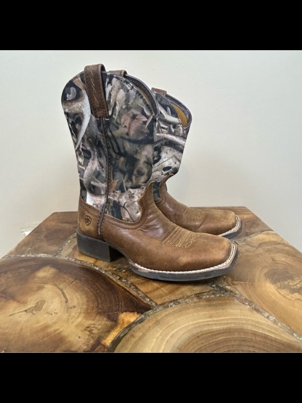 Little Boys Ariat Brown Leather Boots with Camo Shaft